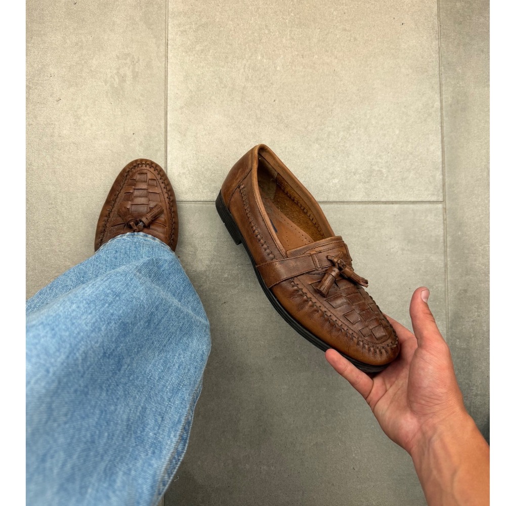Vintage Giorgio Brutini Men Brown Woven Leather Tassel Loafers Made in Brazil 10